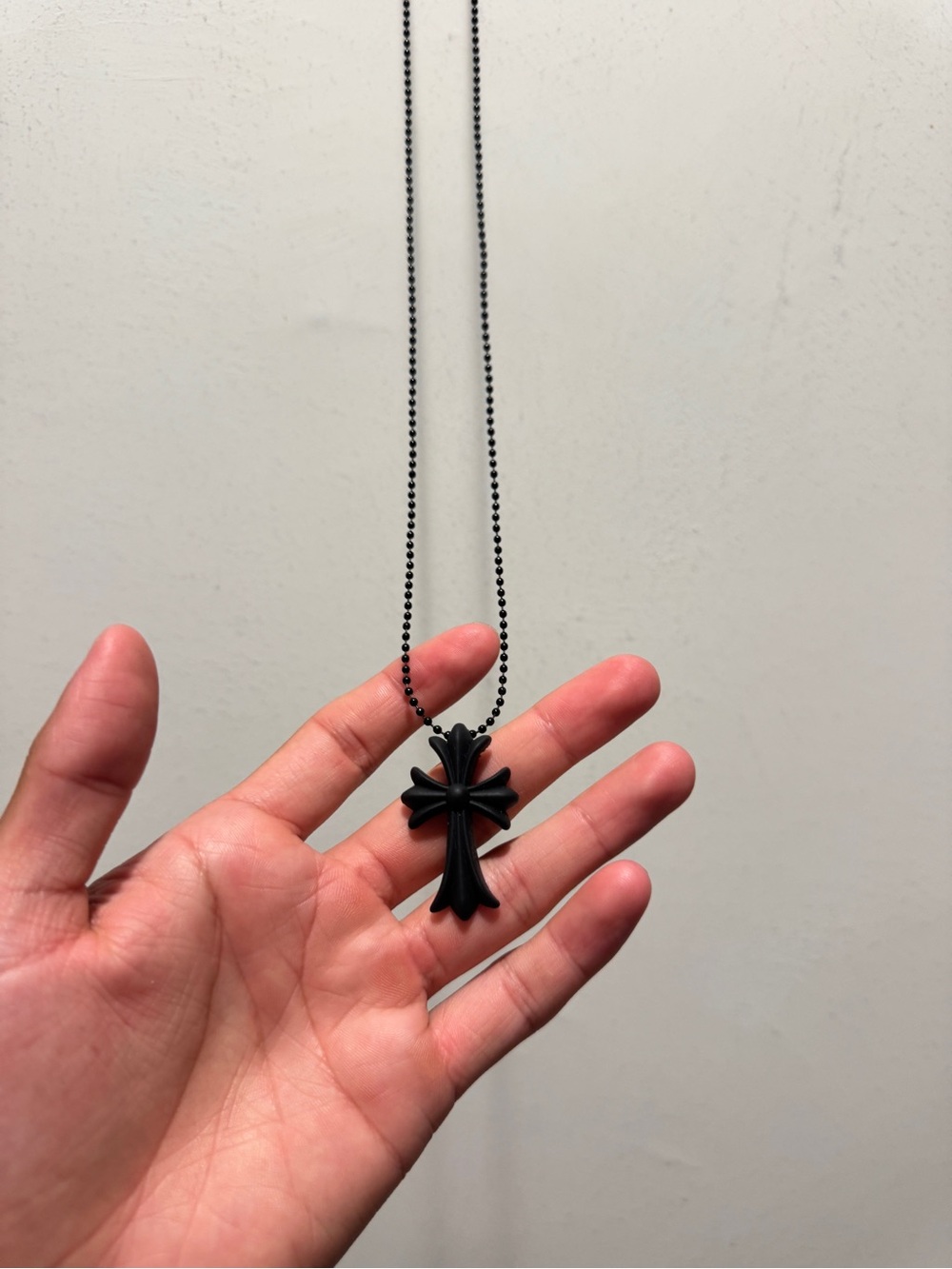 Hearts Black Cross Pendant Necklace - Minimal Chain